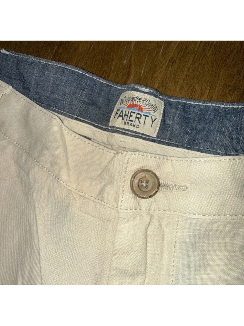Faherty Shorts Mens 38 Khaki Malibu Chino Linen Cotton 9